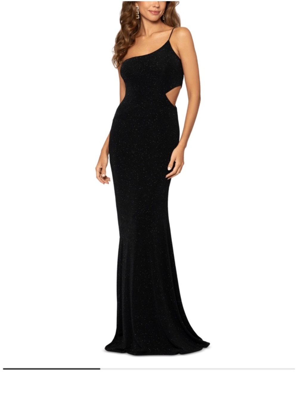 betsy & adam womens one shoulder sparkling cut out gown